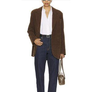 New $198 Free People Paper Cut Faux Suede Vegan Brown Boyfriend Blazer Size M
